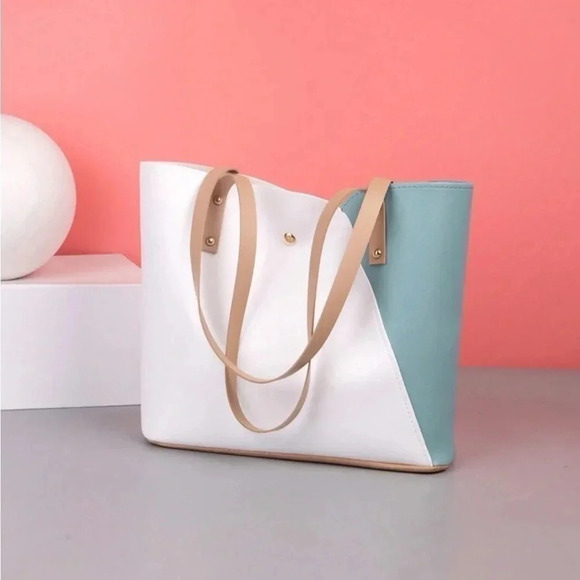 ⚠️Clearance White And Blue Color Block Shoulder Tote Bag - Picture 5 of 6